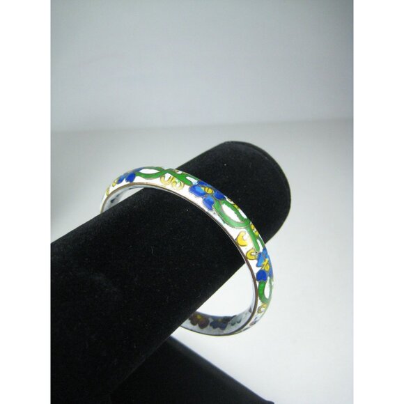 Vintage Floral Cloisonné Bangle Bracelet 7 inch Diameter CHIP SMALL - Picture 8 of 9